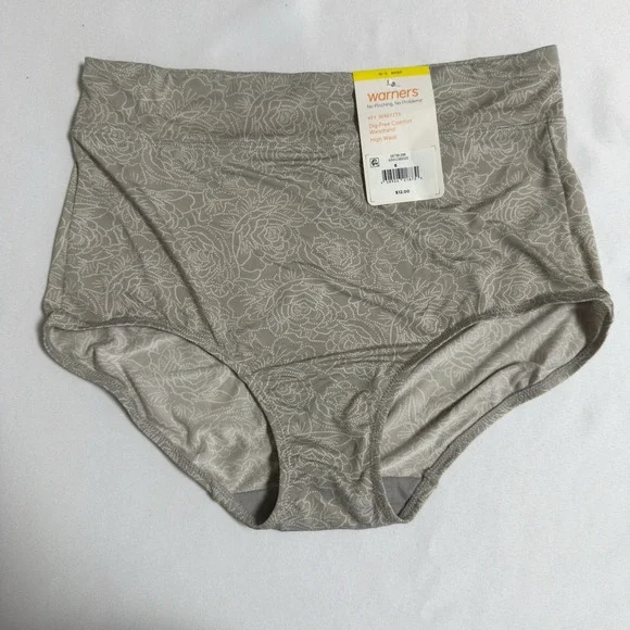 Warner's Brief Underwear Women's M/6 High Waist No Pinch Panty Beige Navy 2 pair - Picture 3 of 9